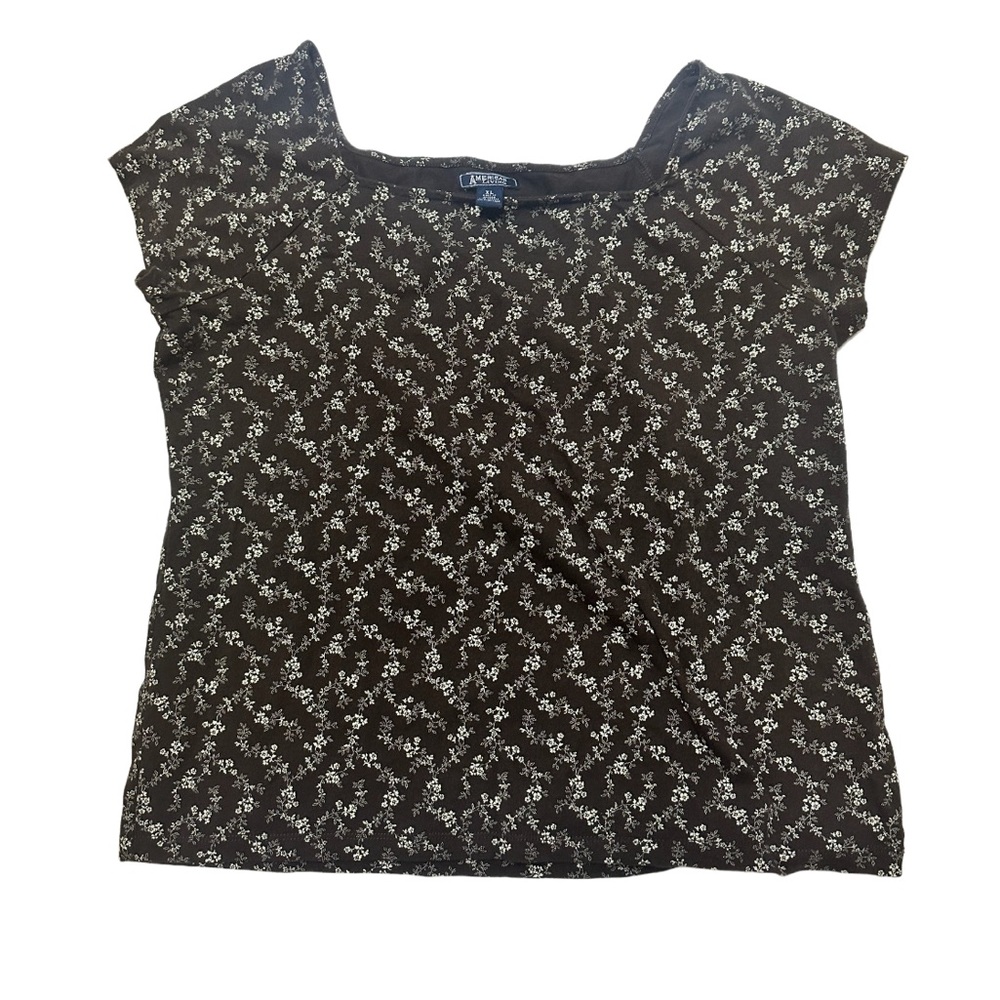 VTG Y2K American Living Brown Floral Square Neck Short Sleeve Top Size XL